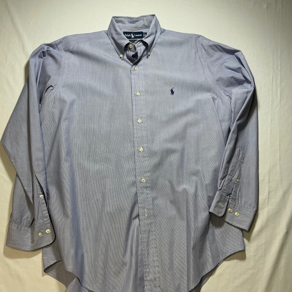 Ralph Lauren Yarmouth Mens Blue Striped Button Down Long Sleeve Shirt